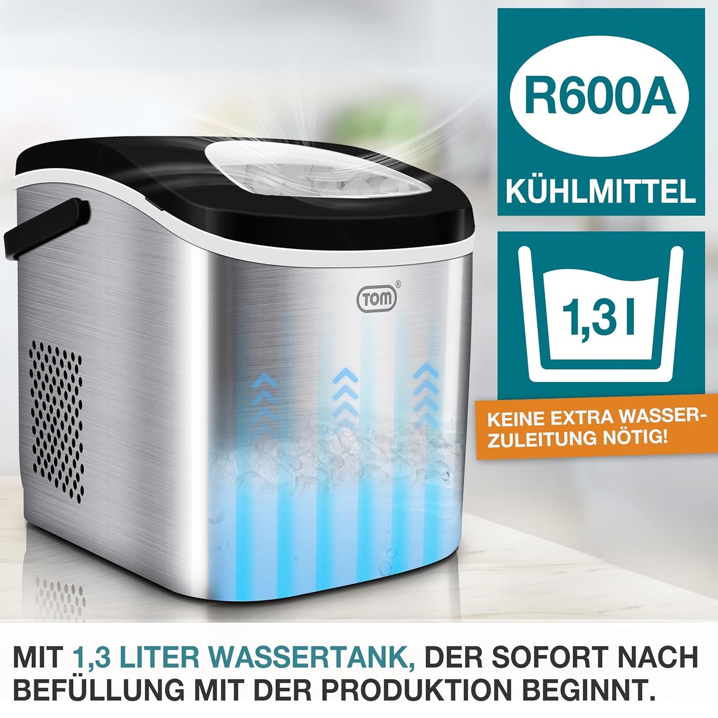Eiswürfelmaschine mit LED-Display & Eiszange, Silber