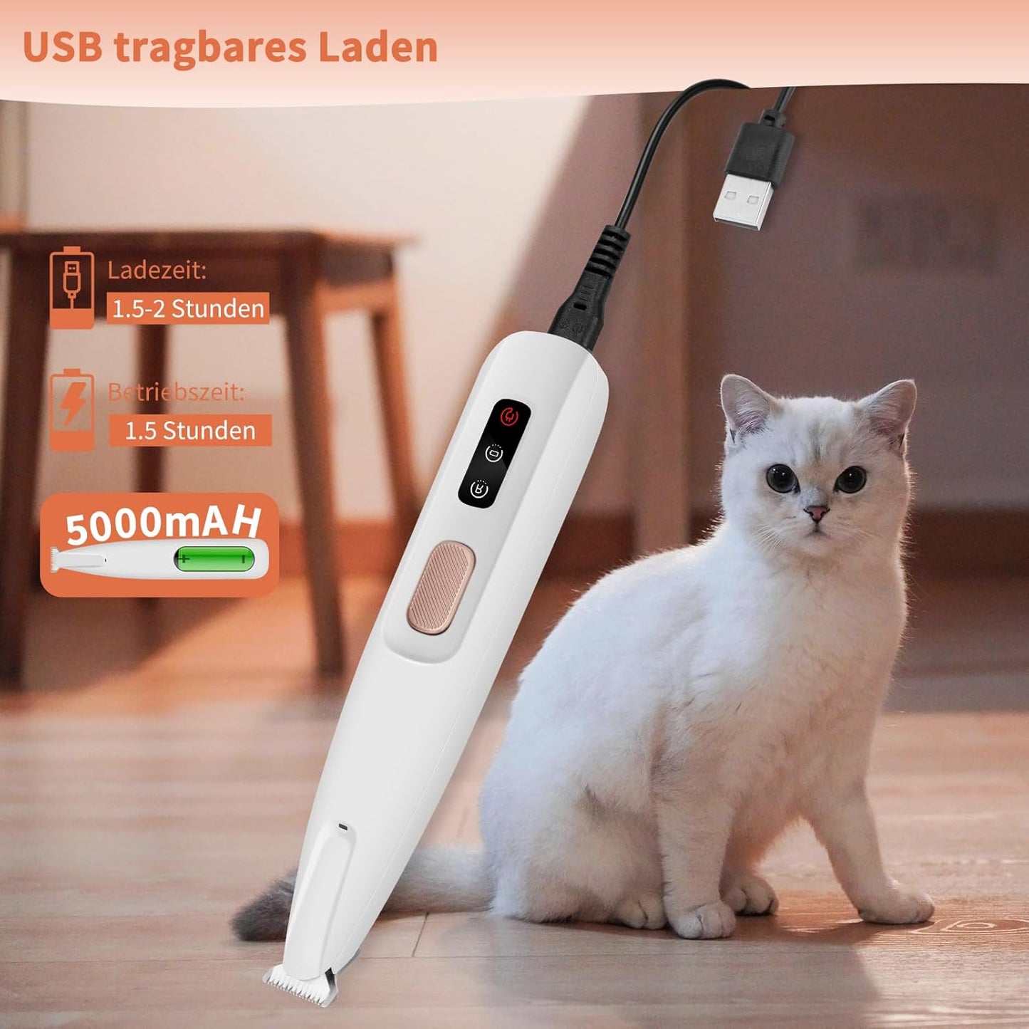PawTrim Pro Pfotentrimmer superleise und wiederaufladbar, Weiss