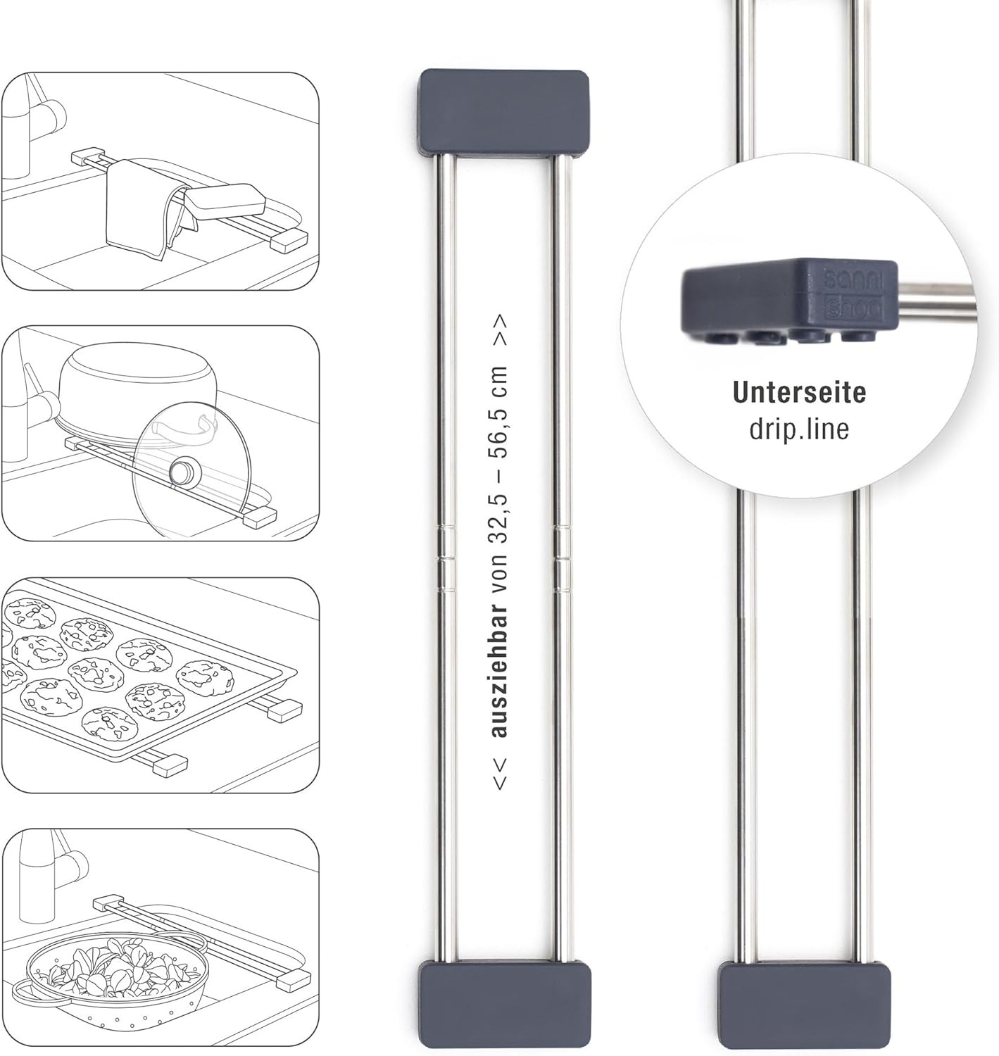 2er-Set Ausziehbarer Spüllappenhalter, Anthrazit/Vorteilspack Ausziehbar 32,5-56,5cm