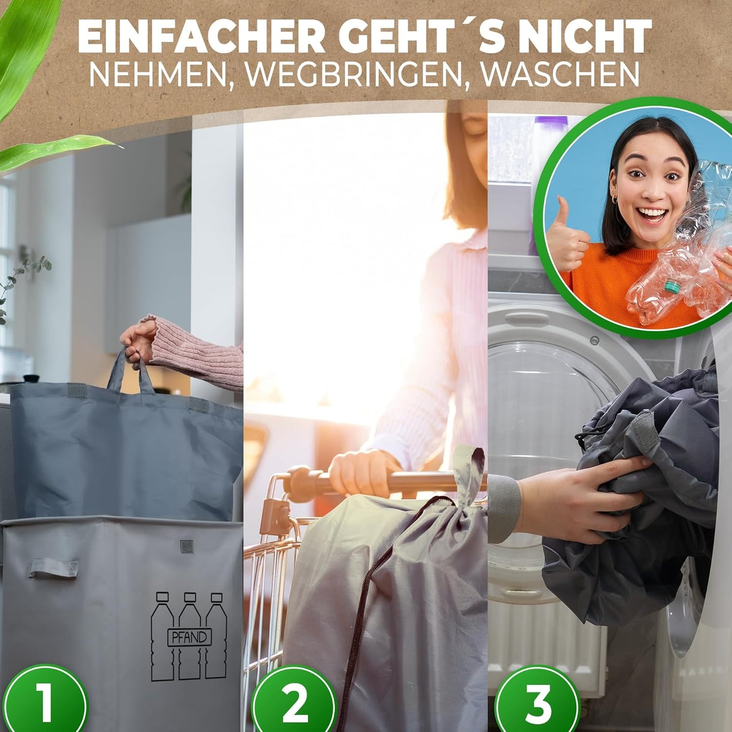 Pfandflaschen Sammelbehälter mit Tragetasche, Grau