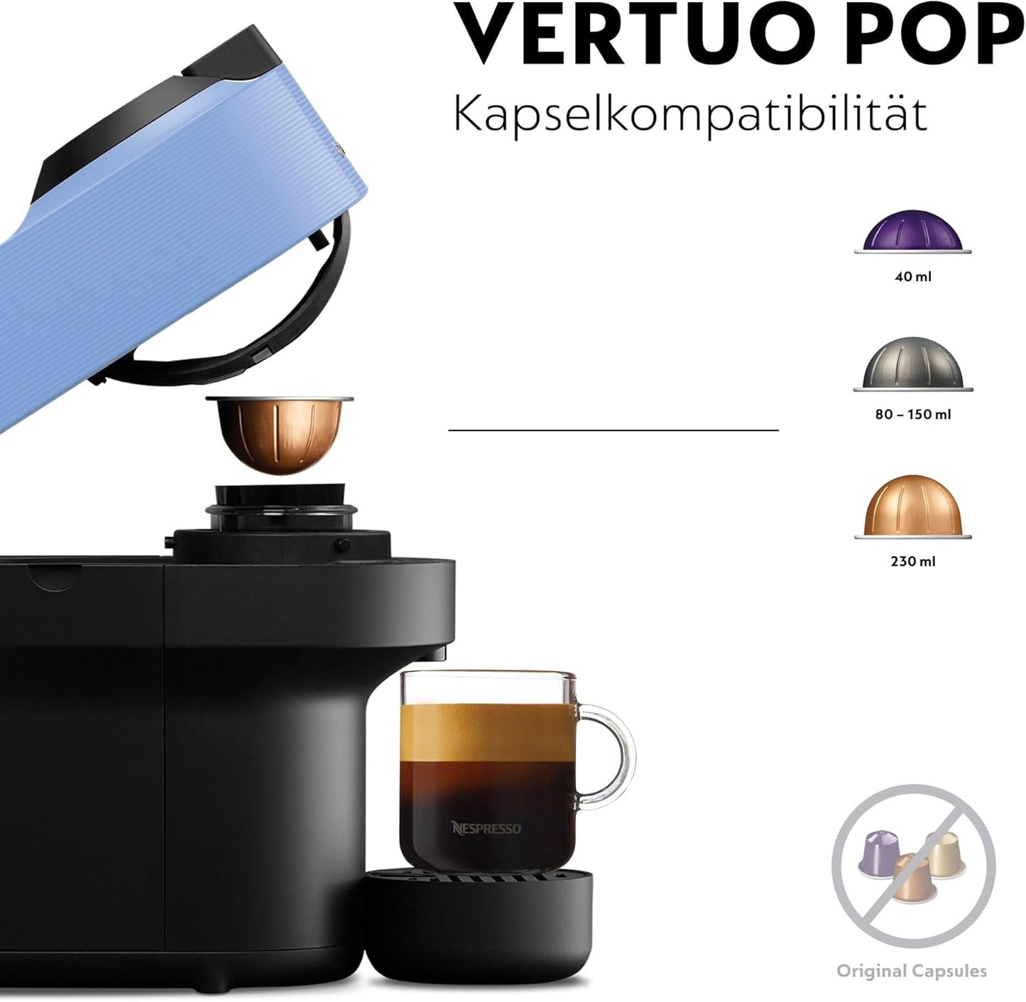Vertuo Pop Kaffeekapselmaschine, Ohne Aeroccino Pacific Blue