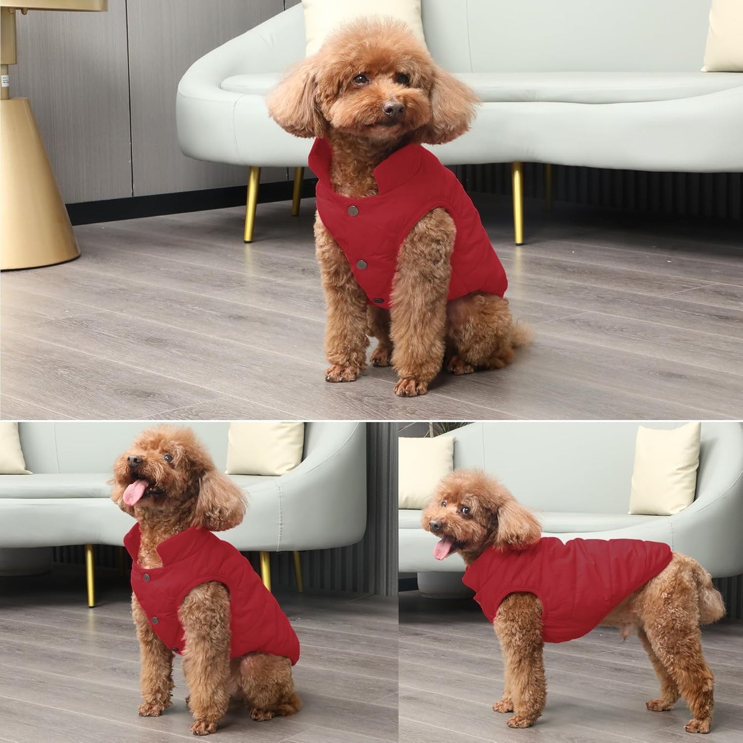 Mit Fleece gefütterte Hundejacke für kaltes Wetter, M Rot