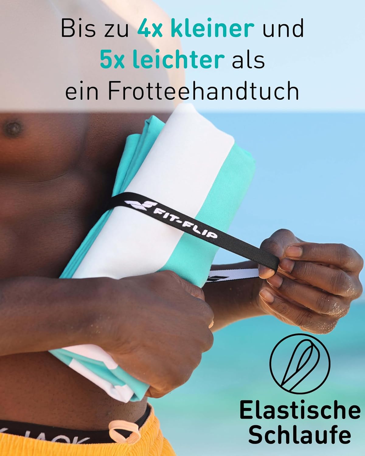 Schnelltrocknendes Strandhandtuch, 160cm x 90cm 03 Türkis - Weiss