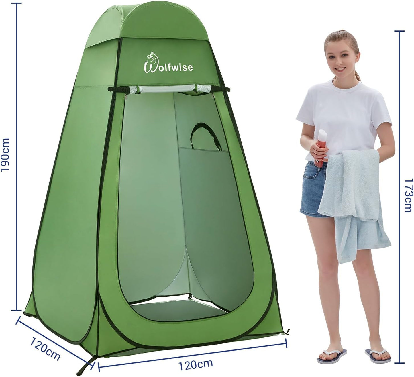 Pop Up Duschzelt, Grün Grosszügig: H 190cm, W 120cm