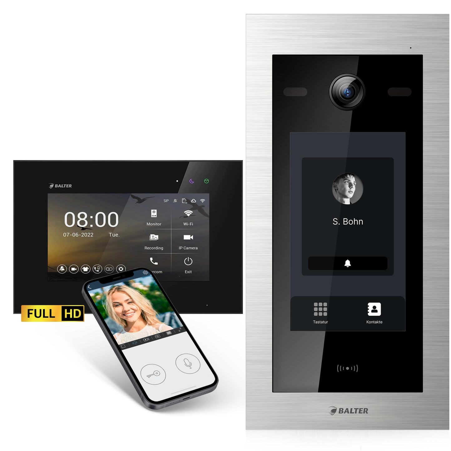 Evo HD Video Türsprechanlage mit Touchscreen Monitor und Appsteuerung, 1 Familienhaus, Silber/Schwarz 1 Monitor, mit App