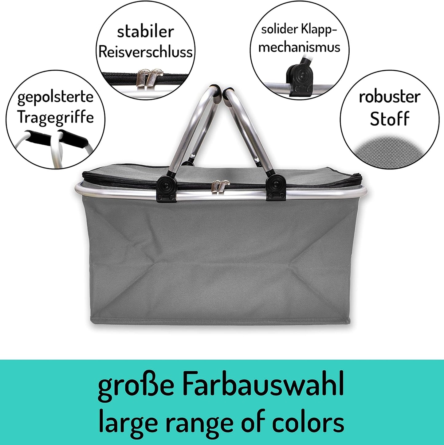 Faltbarer Isolier-Einkaufskorb, 4er-Set, Thermo - 4x Pack Grau