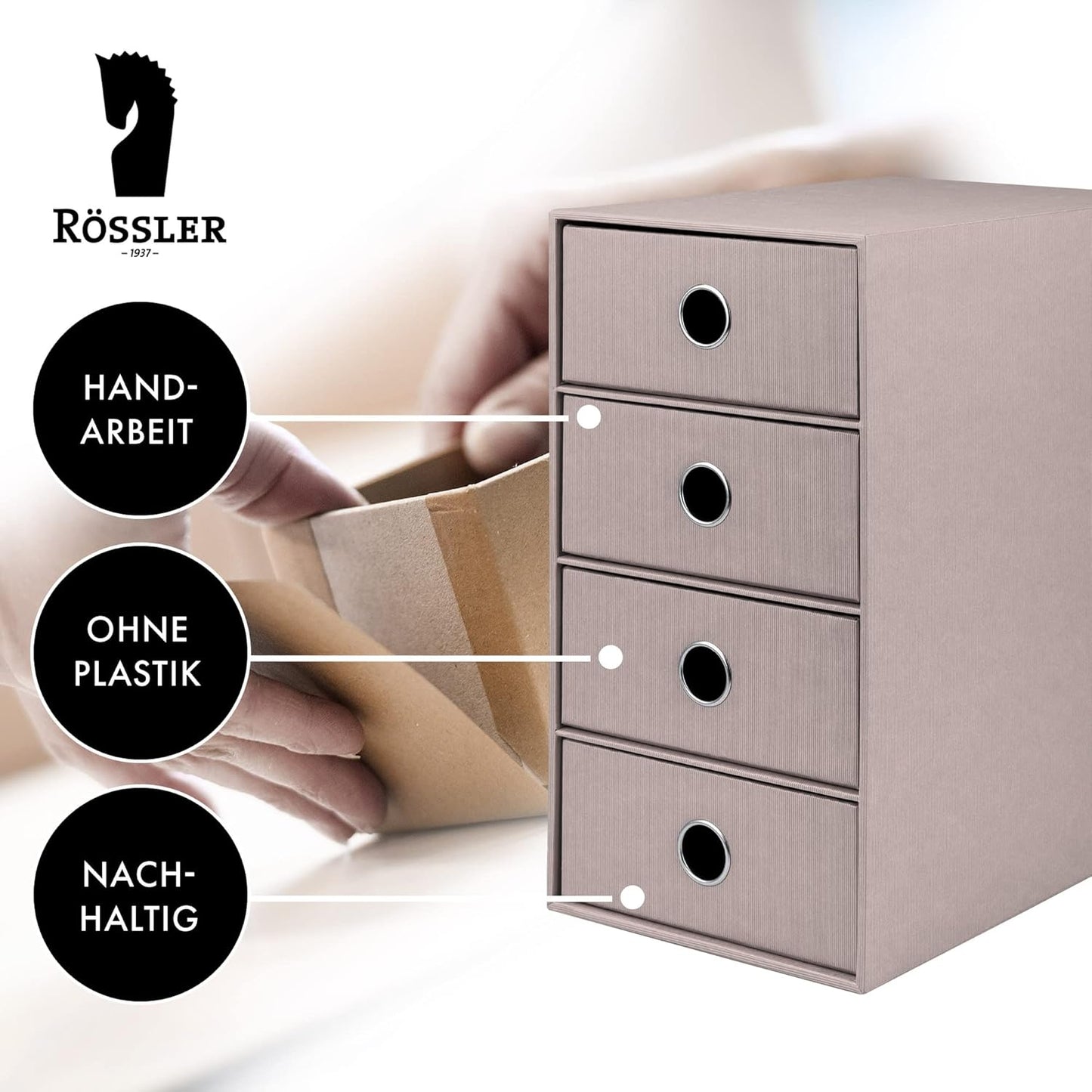 Schubladenbox mit 4 Schubladen, Taupe