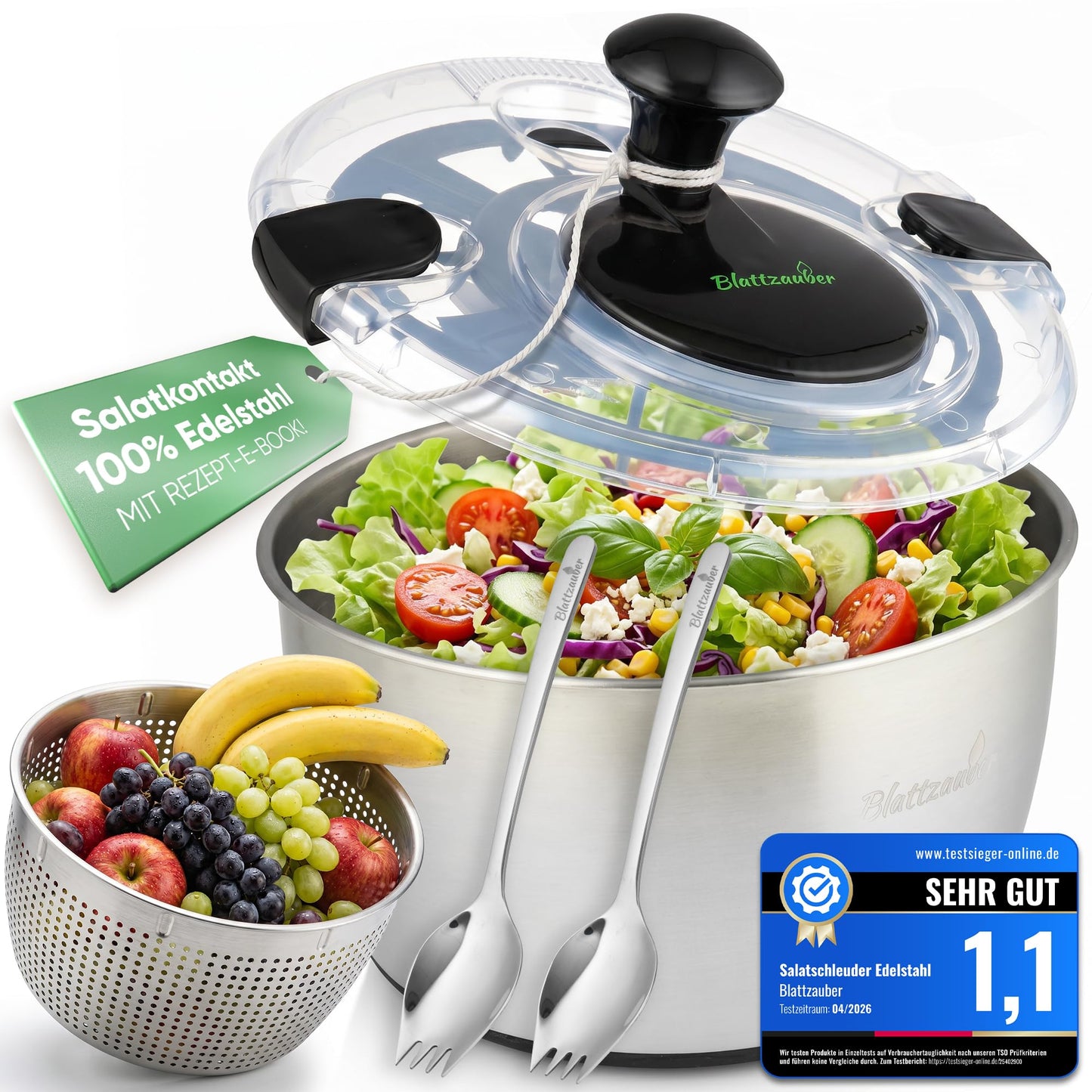 Salatschleuder mit 2 Löffeln