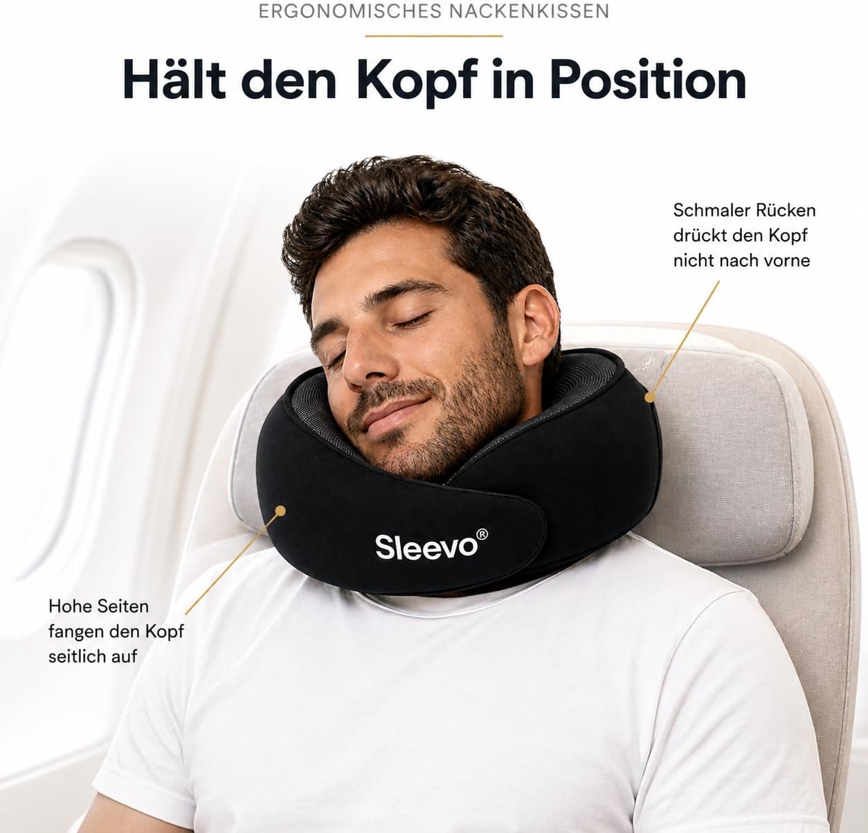 Ergonomisches Reisekissen mit Kapuze, Schwarz M