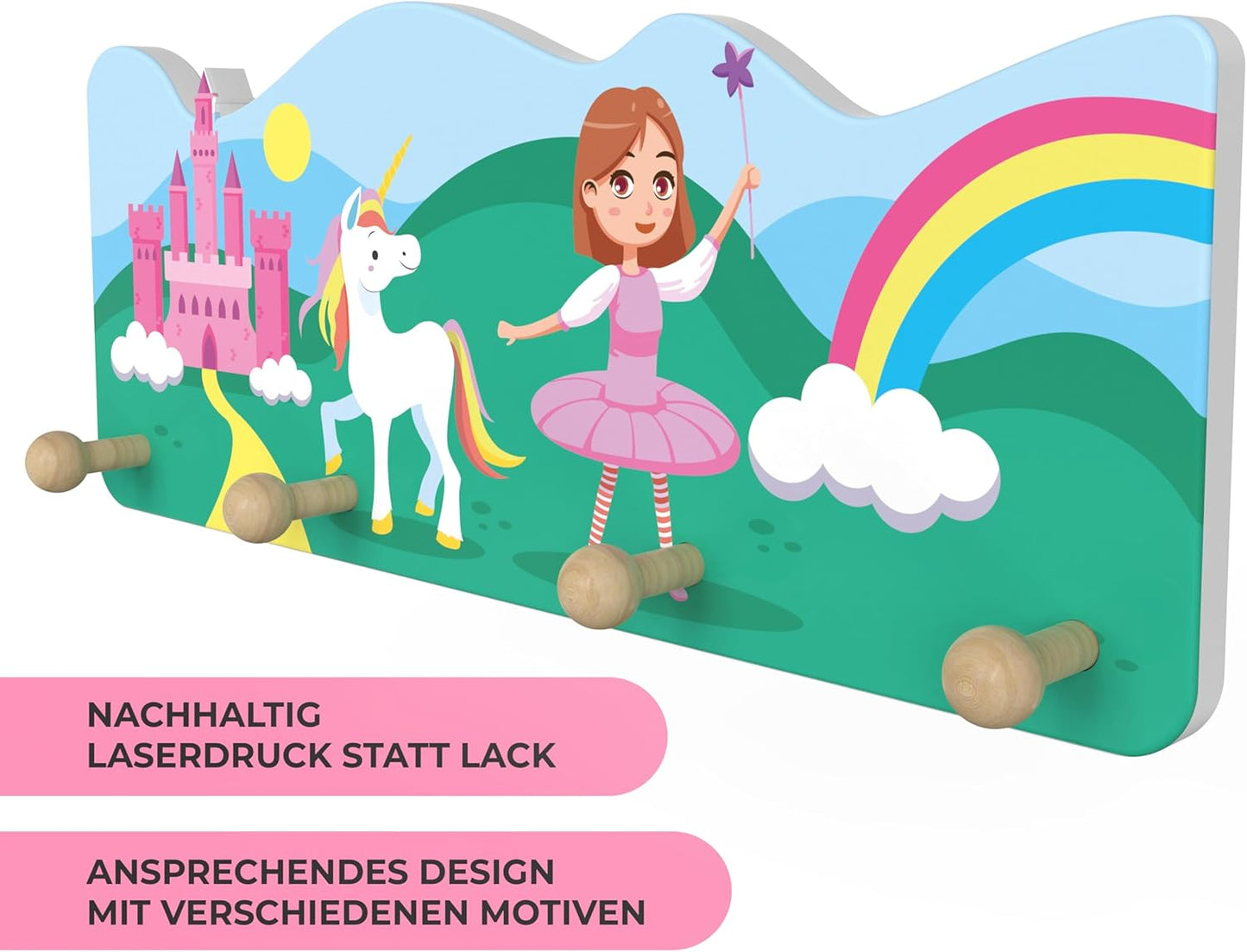 Kindergarderobe mit 4 Kleiderhaken (Prinzessin), Prinzessin