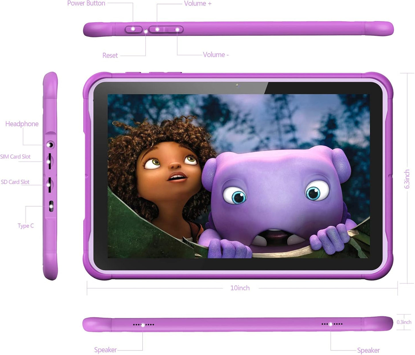 10 Zoll Android Tablet mit Kindersicherung, Lila