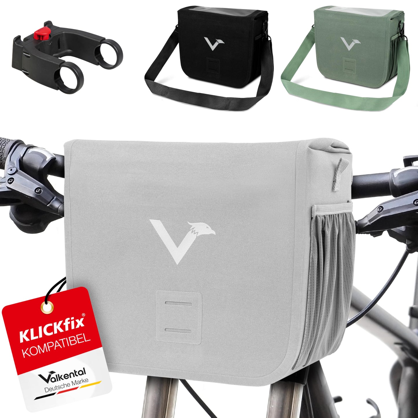 Lenkertasche mit Handyfach, Grau Adapter