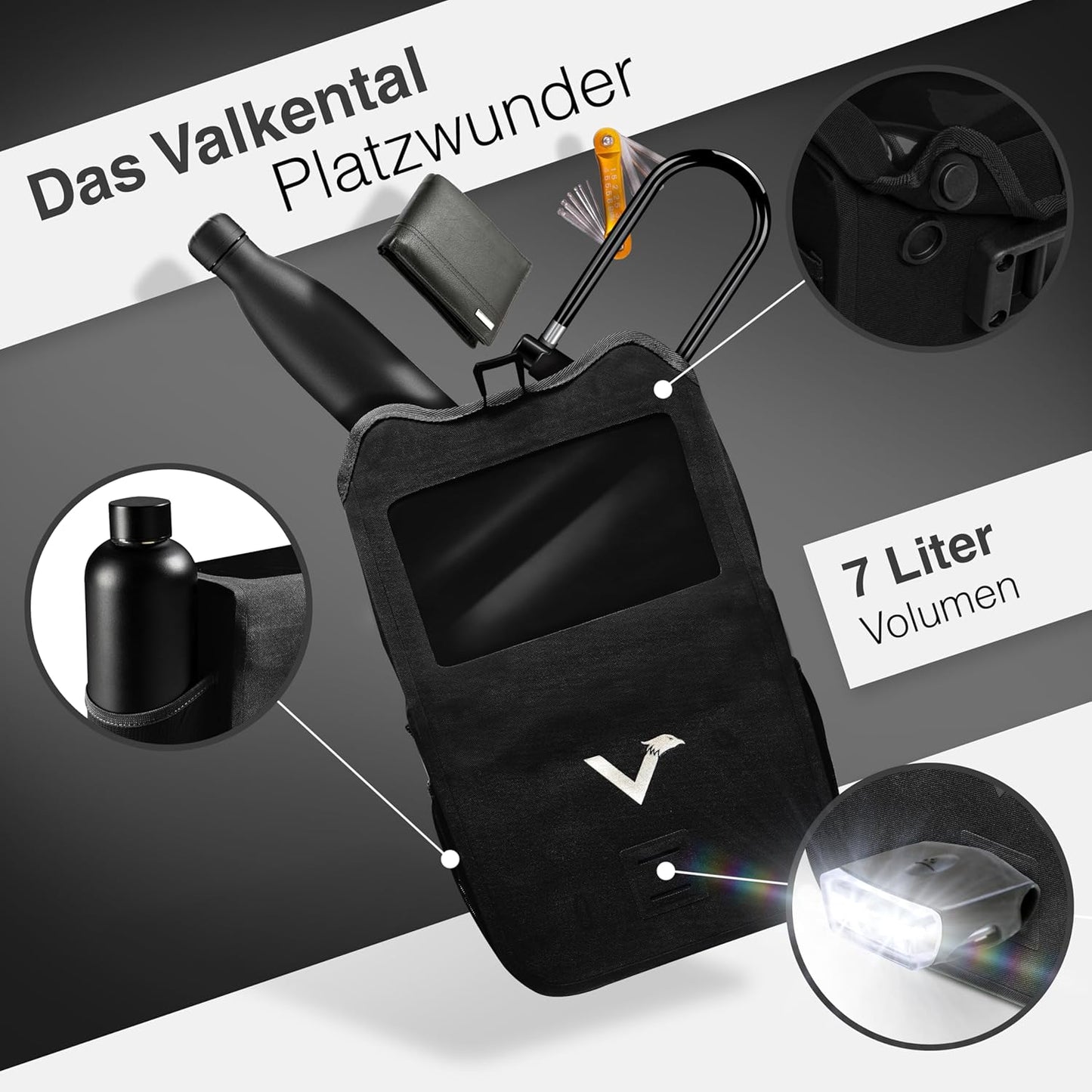 Wasserfeste Lenkertasche mit Handyfach, Schwarz Adapter