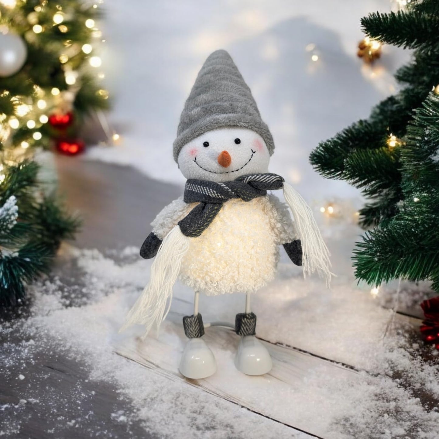 LED-Schneemann Dekofigur mit Stimmungslicht, 38cm Wichtel - Weiss - mit Mütze