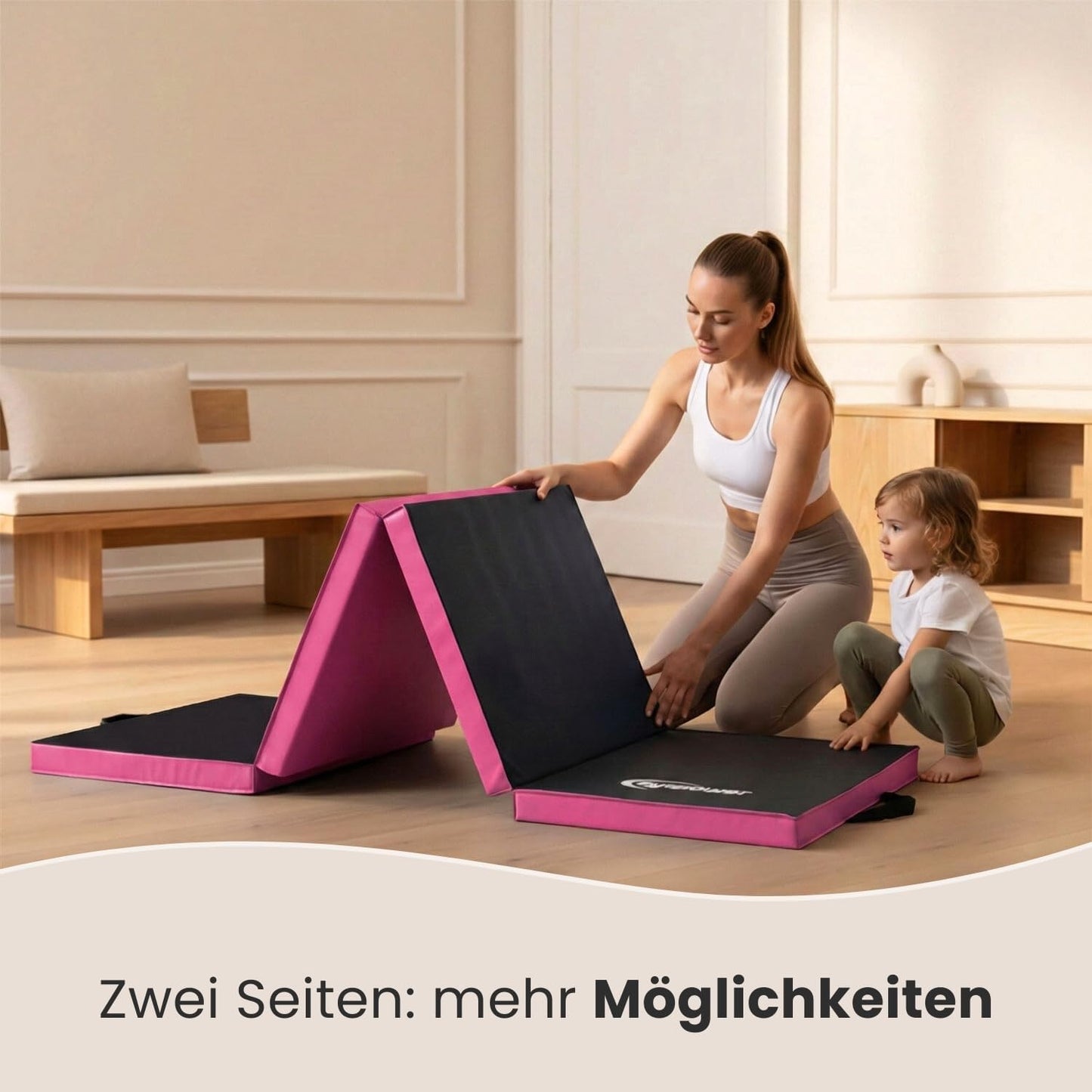 Klappbare Turn- und Gymnastikmatte, Pink-Schwarz 180 x 60 x 5 cm