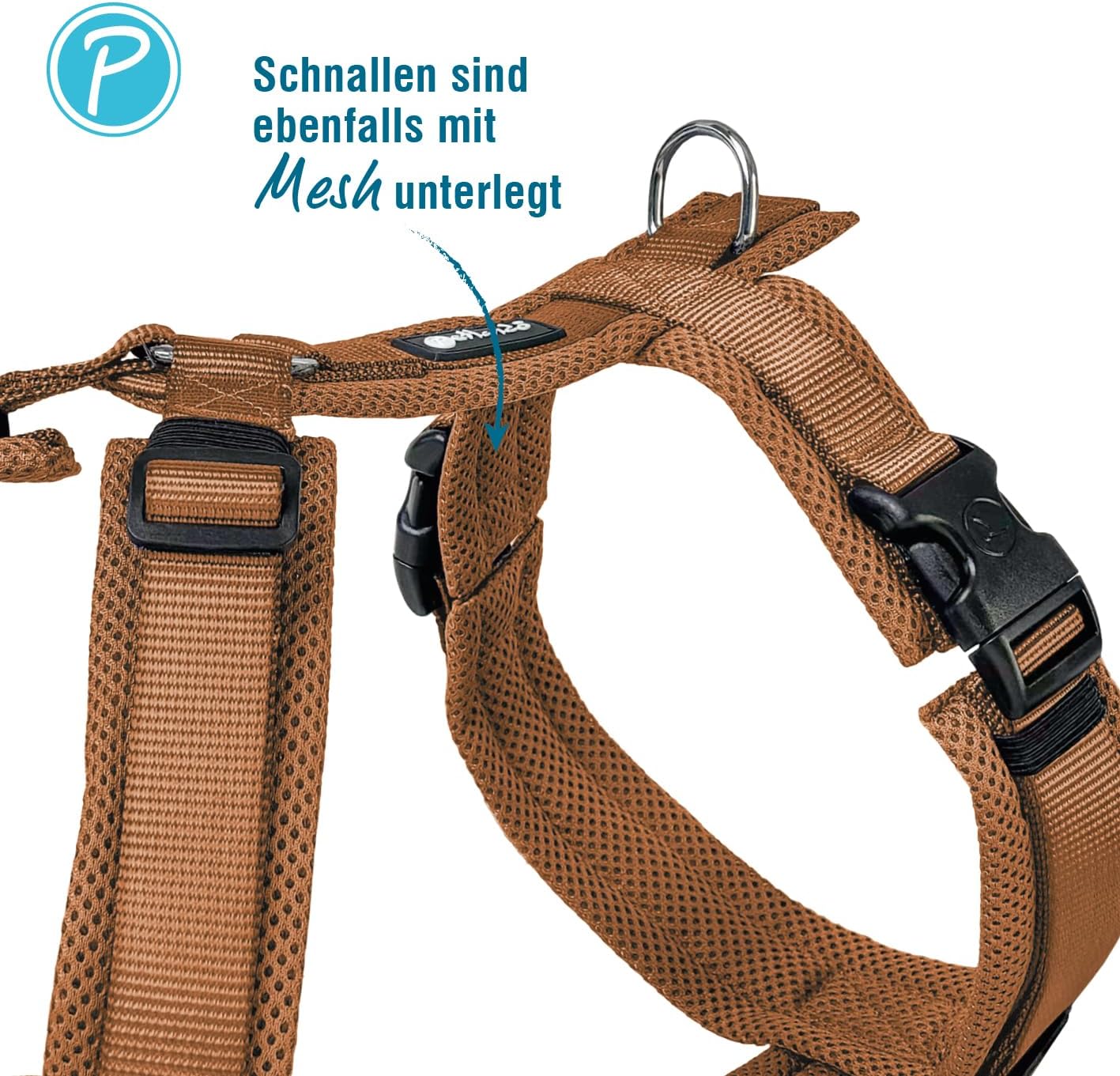 Gepolstertes Hundegeschirr Y-Comfort, Cognac L