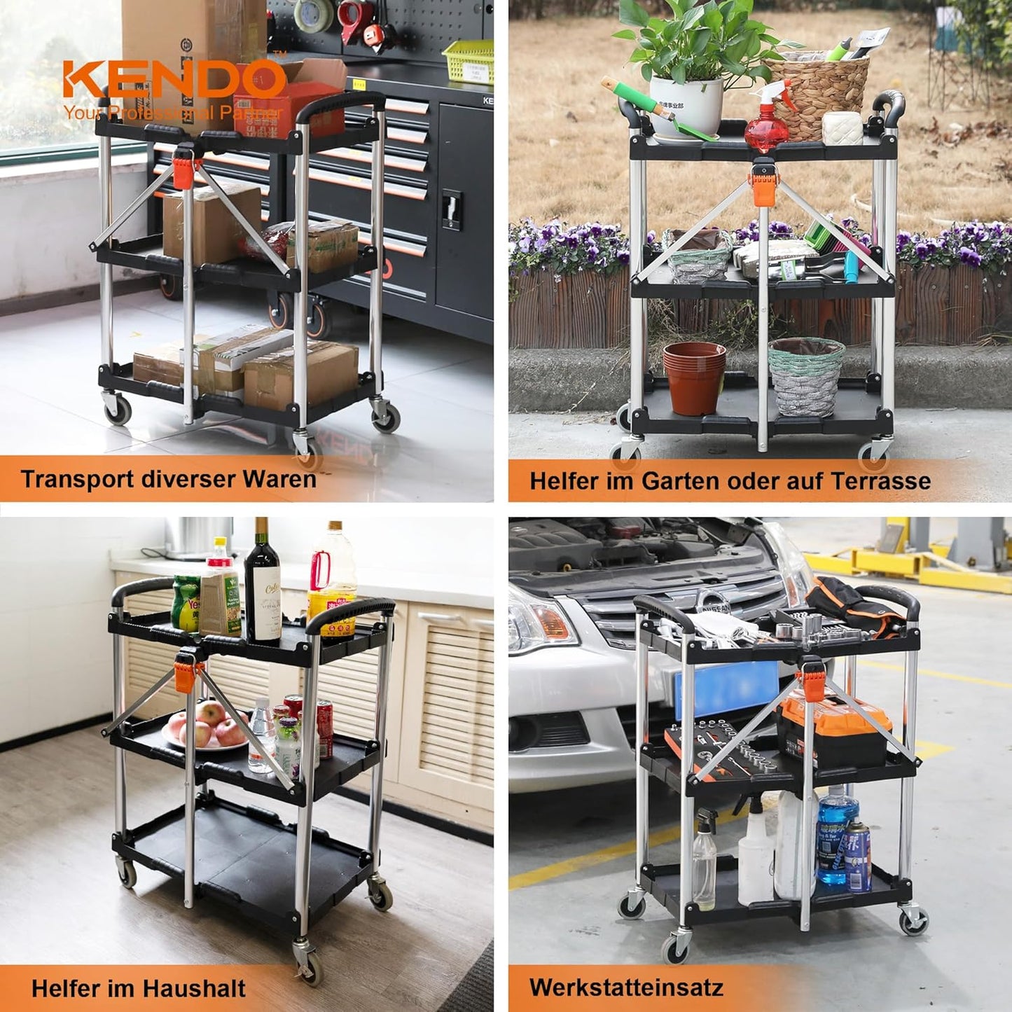 Klappbarer Servierwagen mit Rollen, 65kg Tragkraft