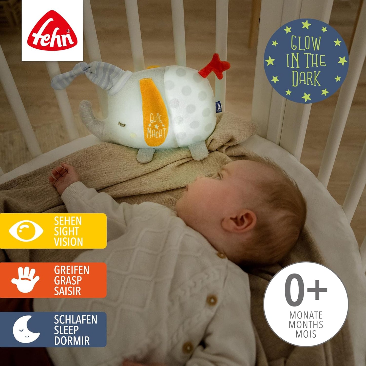 Nachtlicht Elefant mit Glow-in-the-Dark-Bestickung, Elefant
