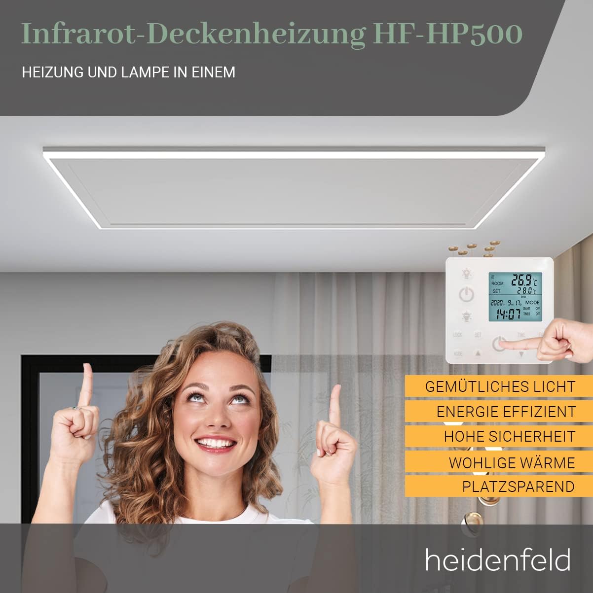 Deckenheizung HF-HP500, 800 Watt Warmweiss