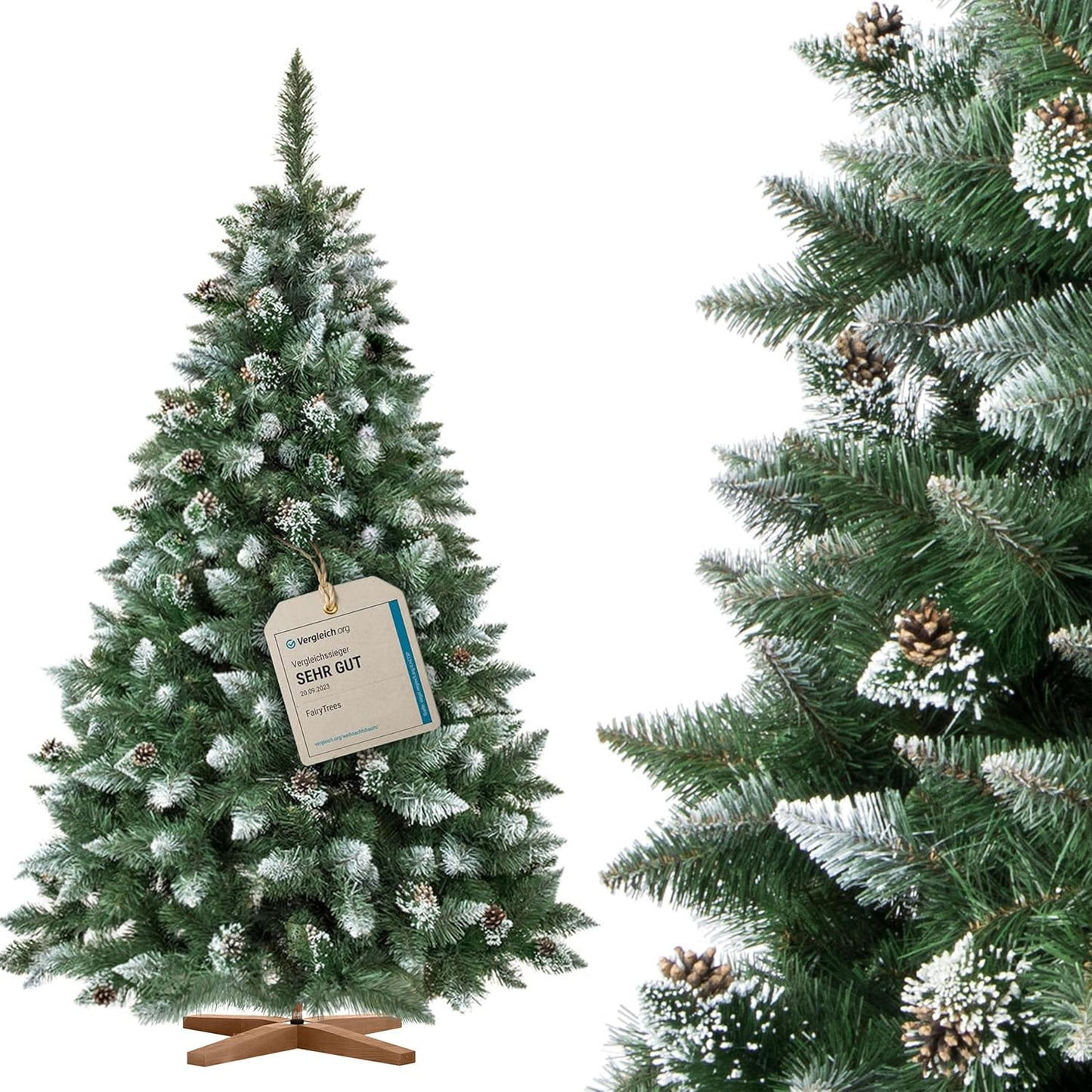 Künstlicher Weihnachtsbaum 180 cm mit Holzständer, 180 cm Kiefer Natur-weiss Beschneit