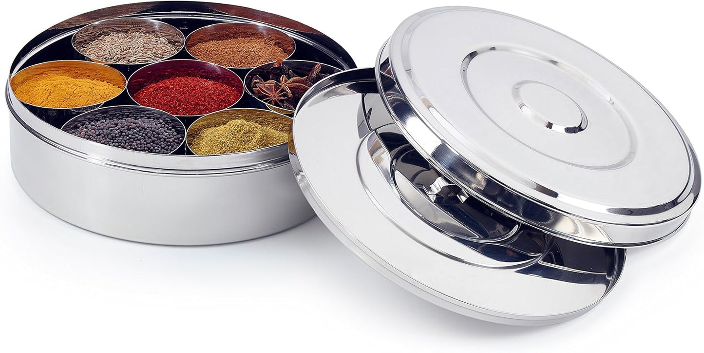 Masala Dabba Gewürzbehälter mit 7 Schalen, Deckel aus Edelstahl ; Einzeln ; 24 cm