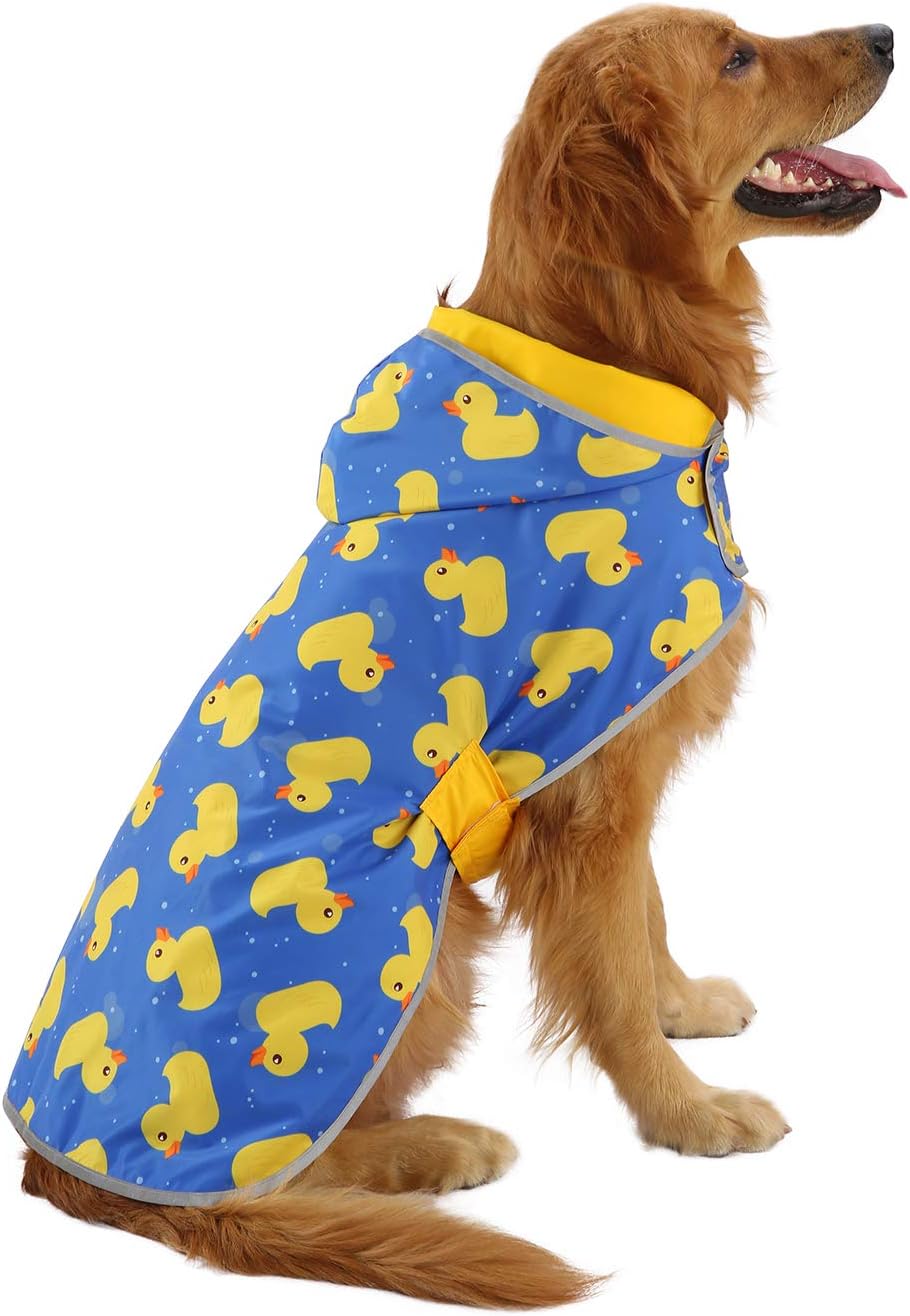 Wendbarer Hunde-Regenmantel mit Kapuze, Large Enten/Gelb.