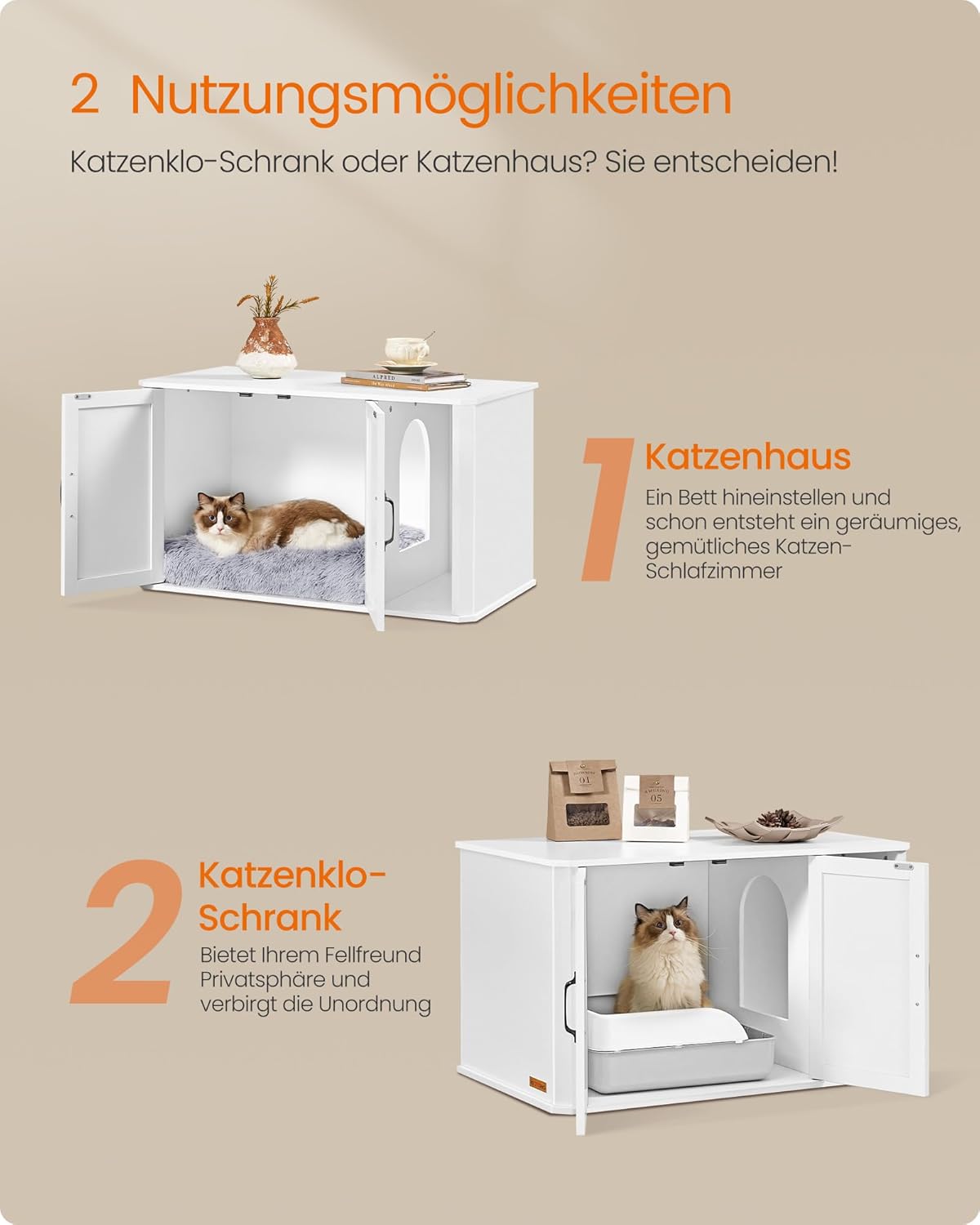 Katzenhaus als Sideboard mit Doppeltür, Wolkenweiß