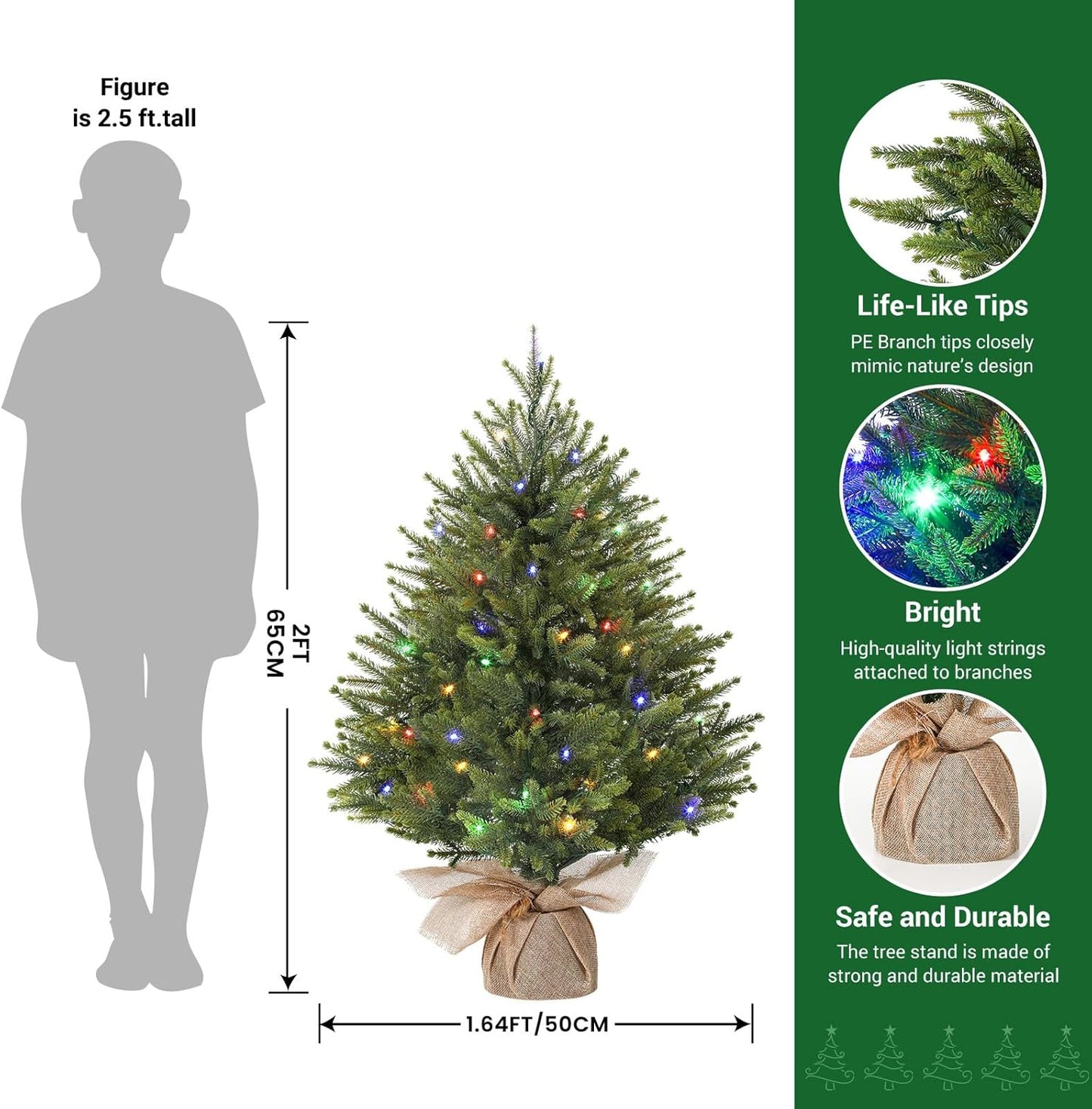 Beleuchteter Mini-Weihnachtsbaum mit LED-Lichtmodi, 18 cm