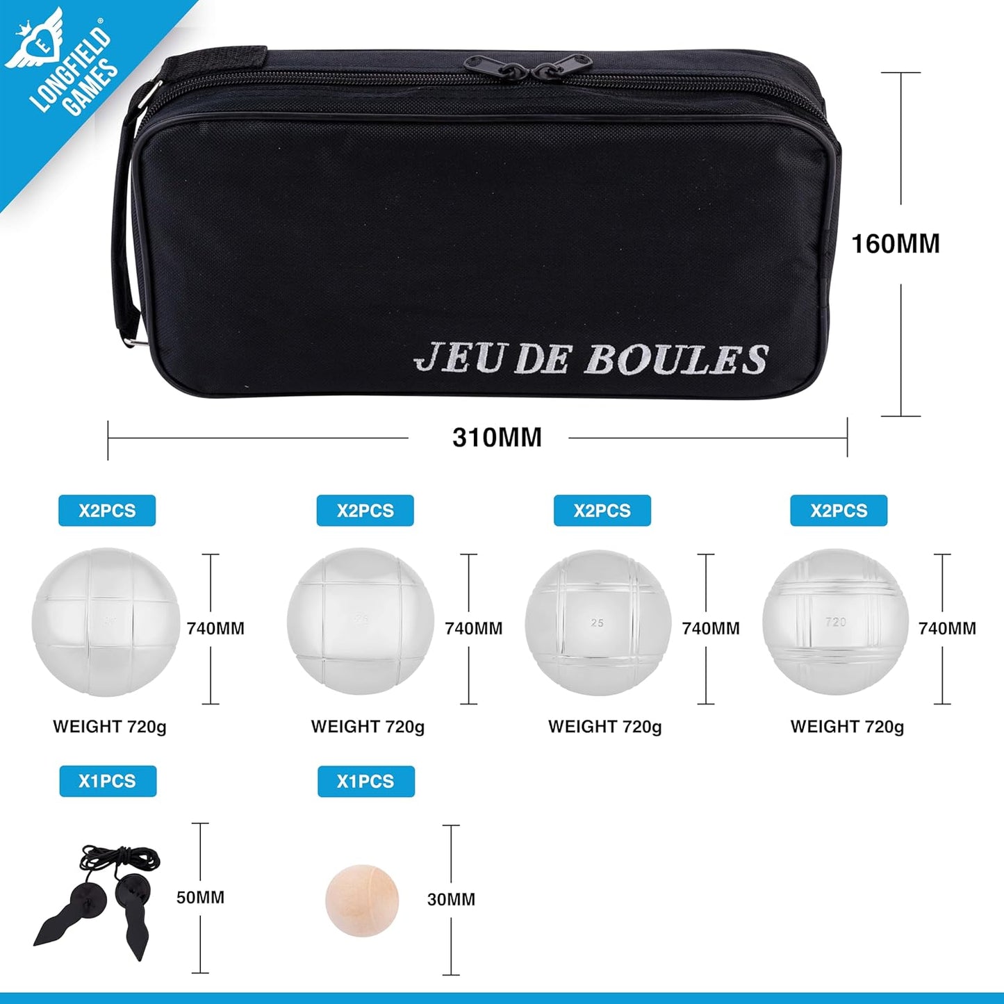 Boules Set mit 8 Kugeln, Single