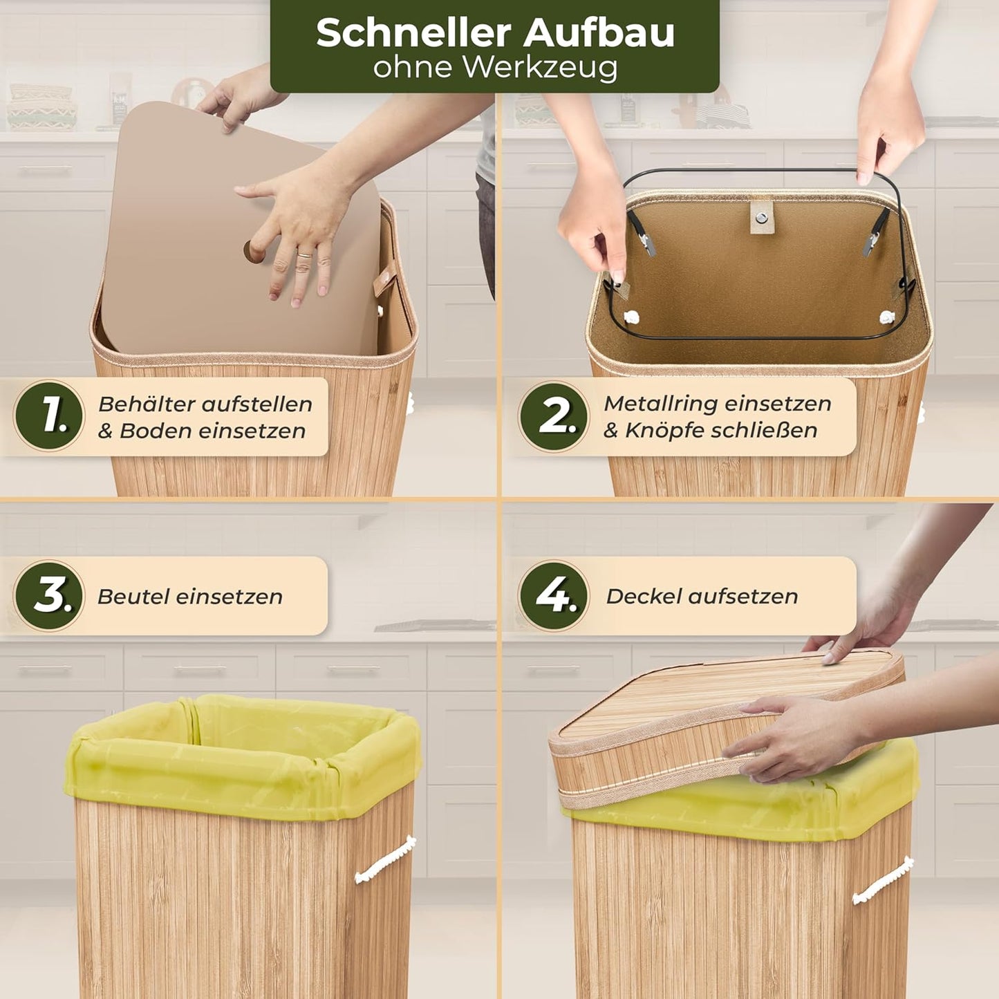 Müllsackständer aus Bambus mit Innentasche, 60L, Hellbraun
