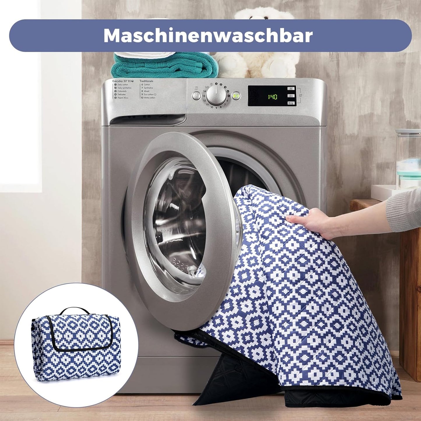 Wasserdichte Picknickdecke, 150 x 200 cm (Rechteckig) Blau