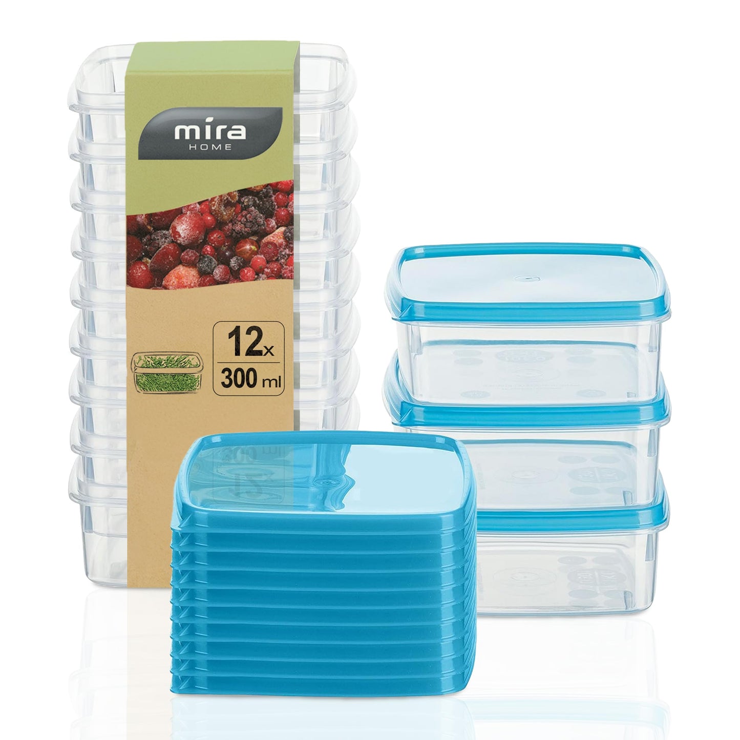 12-teiliges Gefrierdosen-Set, 0,3L Rechteckig Flach (12 Stk)