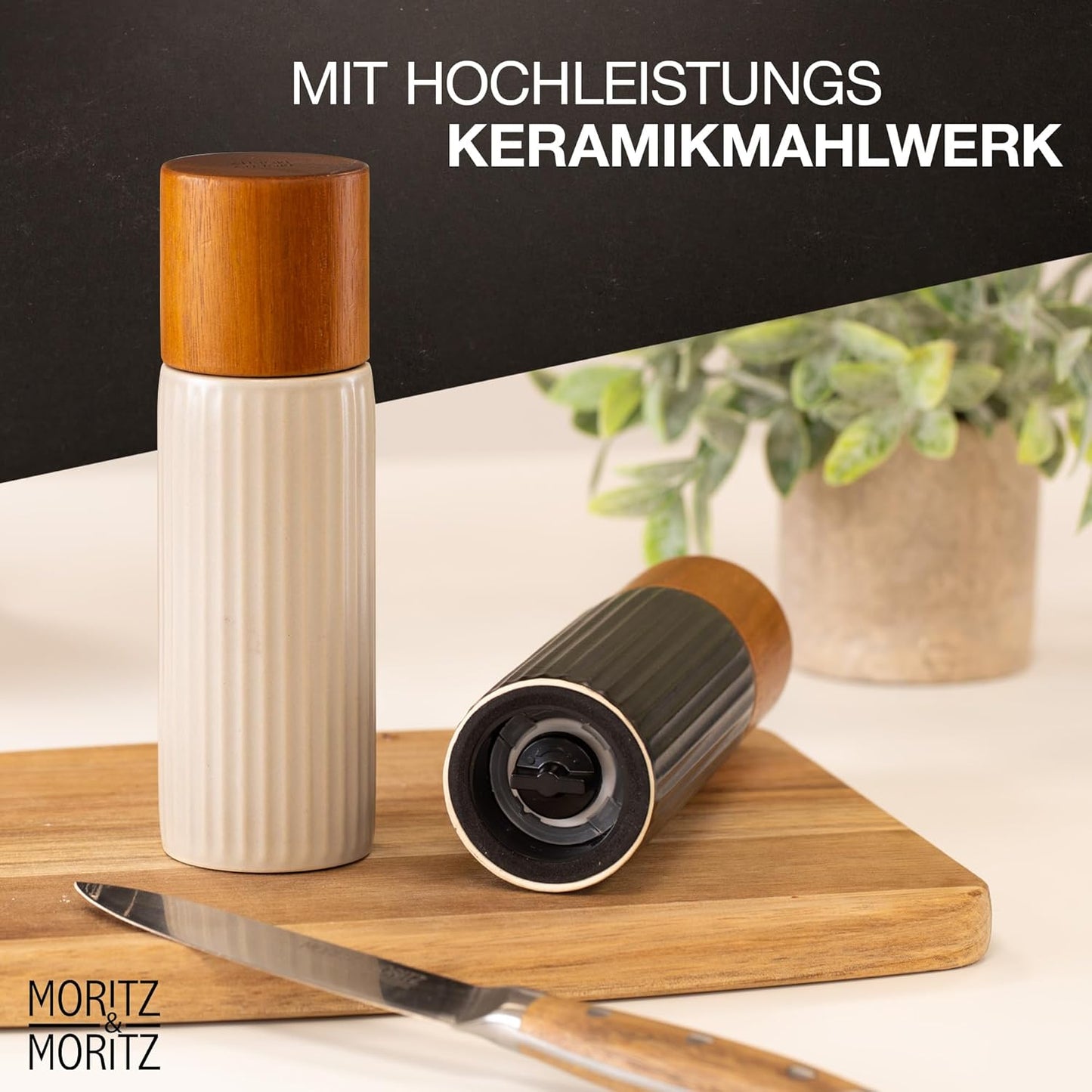 Gewürzmühlen-Set mit Keramikmahlwerk, Anthrazit & Creme