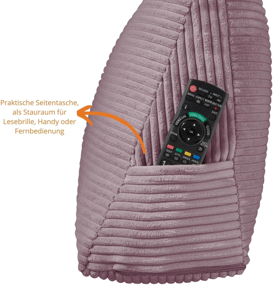 Lesekissen mit Seitenfach, Cord: Altrosa 70 x 40 x 20 cm