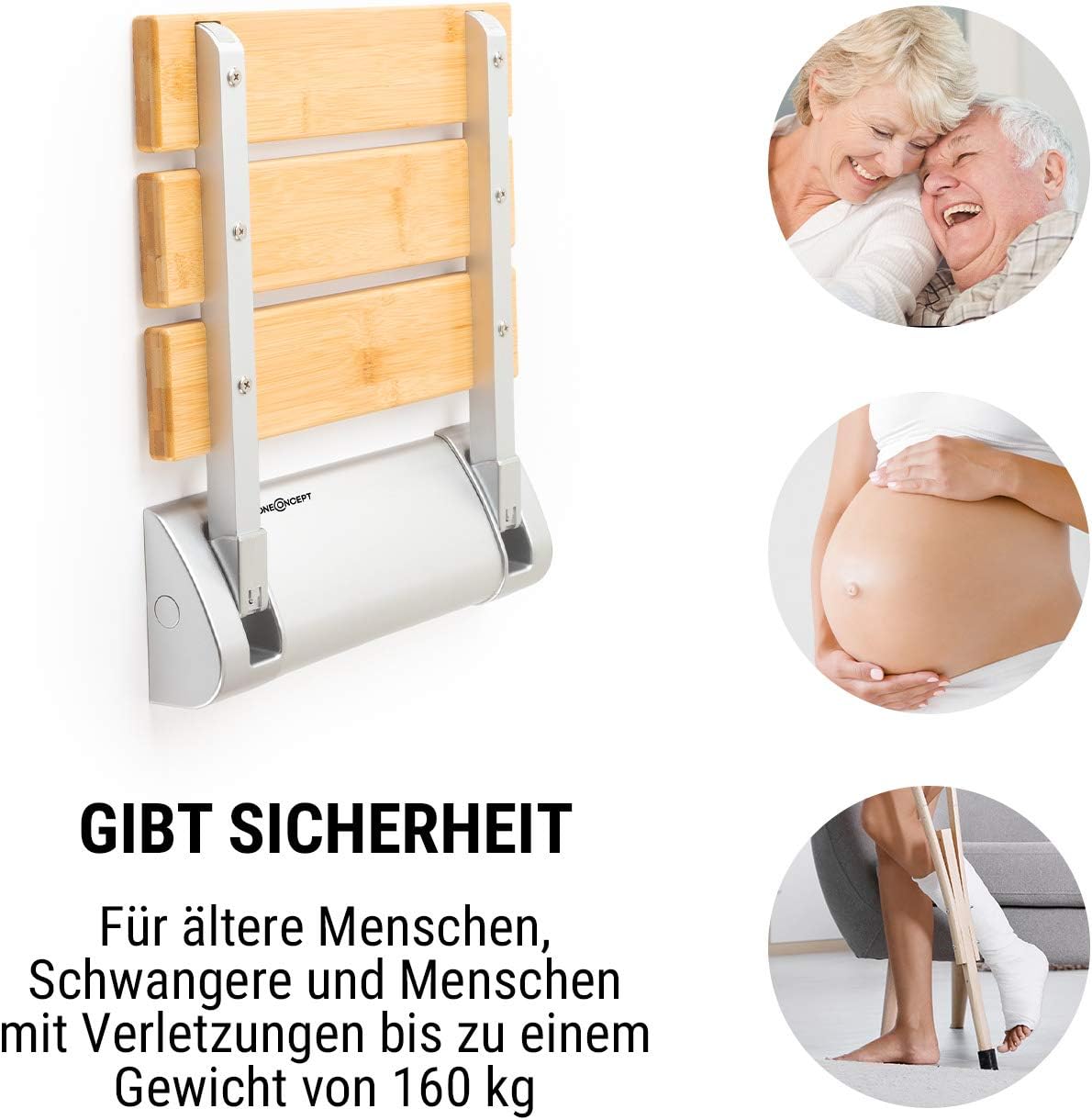 Klappbarer Duschsitz Arielle mit Bambus-Sitzfläche, Arielle, Braun