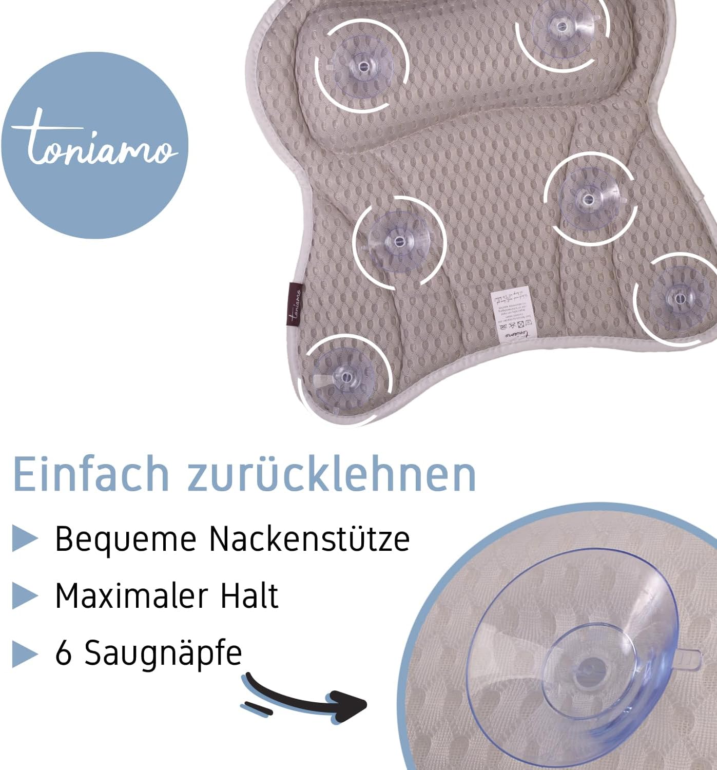 Ergonomisches Badewannenkissen mit Nackenstütze, Gray
