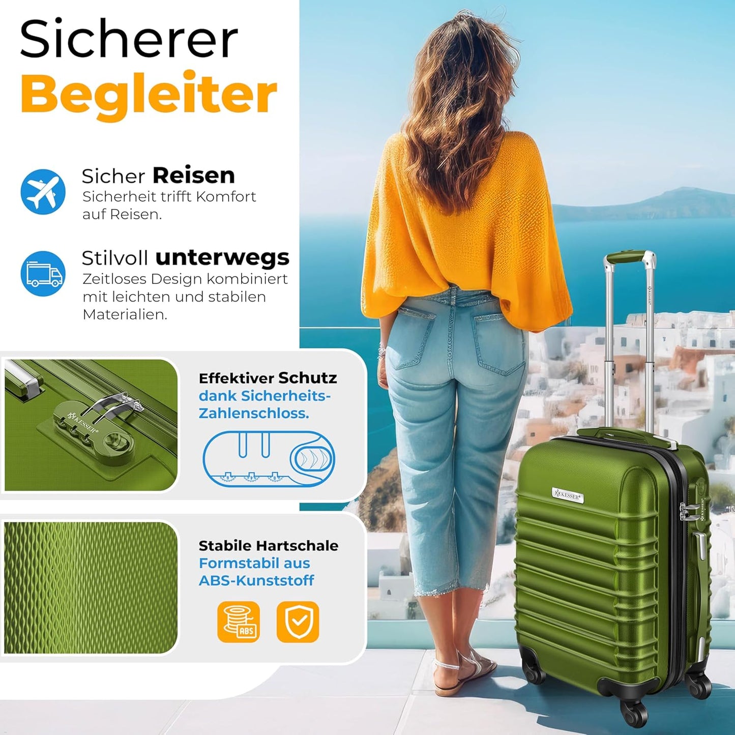 Hartschalenkoffer-Set, Khaki - 3er Set