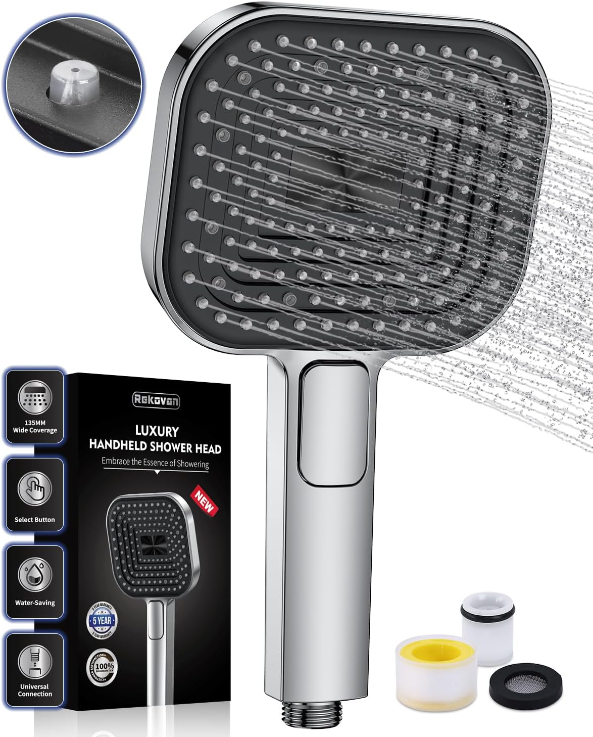 Wassersparender Duschkopf mit Antikalk-Funktion, Silber