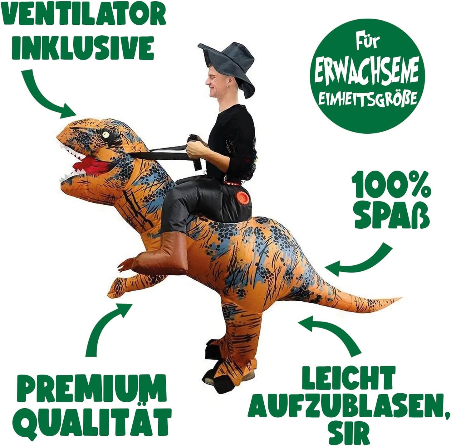 Aufblasbares T-Rex Kostüm mit Aufblassystem, Small T-rex