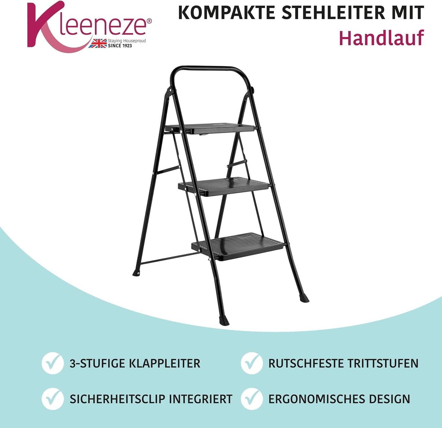3-stufige Trittleiter, 3 Schritt Schwarz
