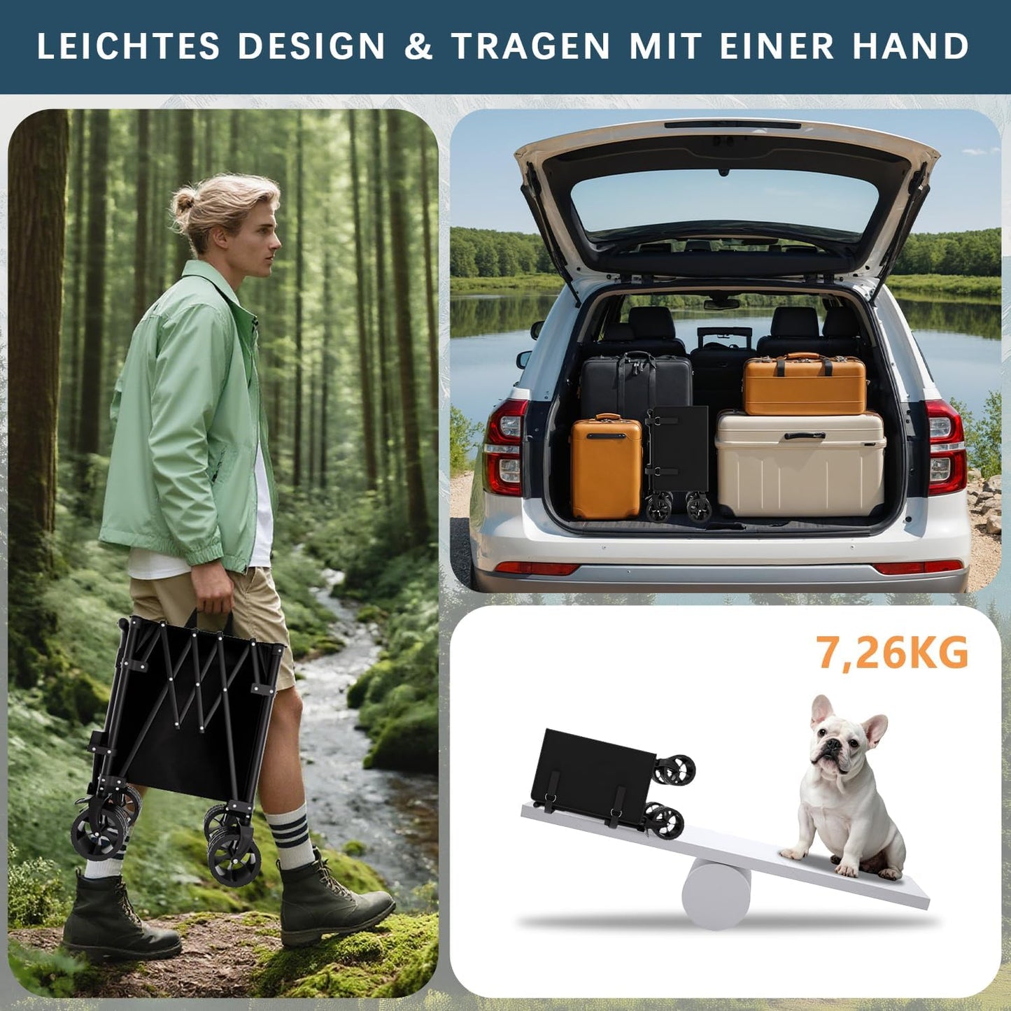 Faltbarer Bollerwagen mit All-Terrain-Rädern & Bremse, Schwarz 150L