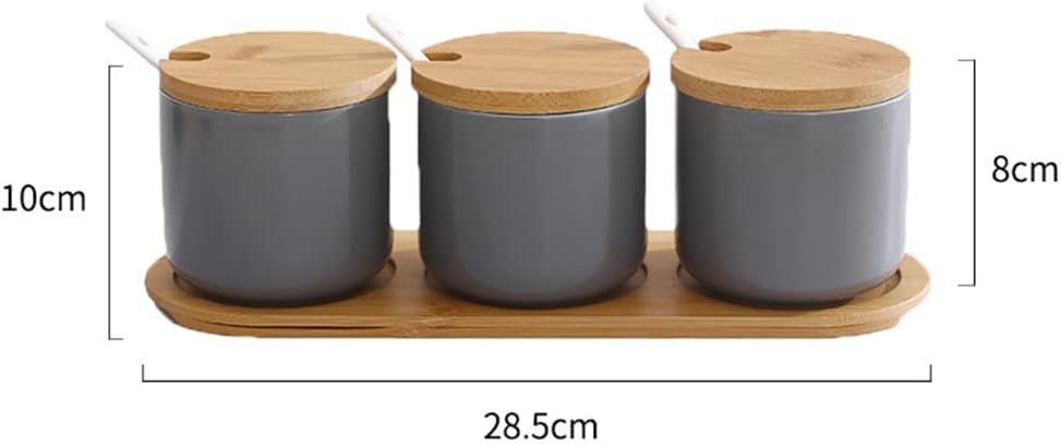 Gewürzdosen-Set mit Löffel und Bambusdeckel, Grau, 3er Set