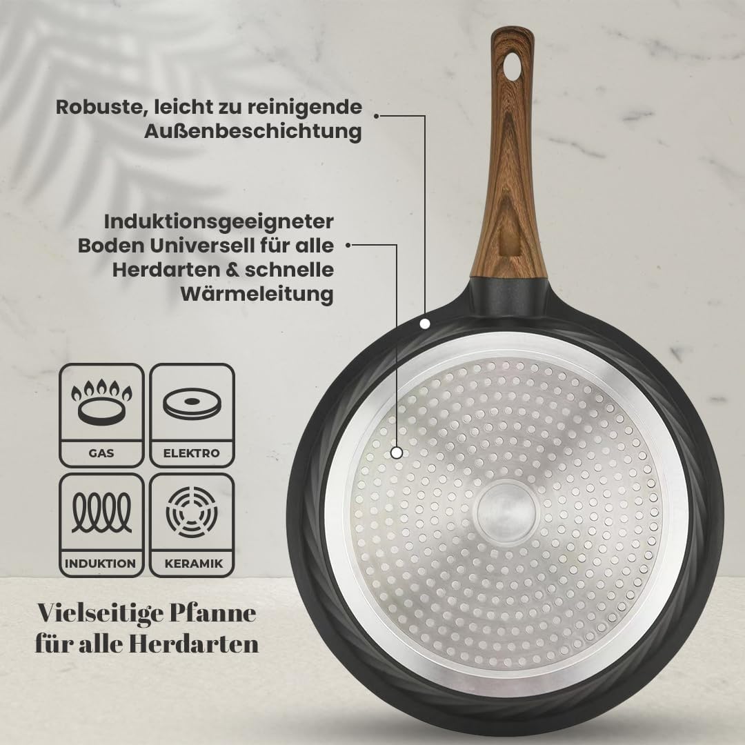 Keramik Antihaft-Pfannenset (3-teilig) Induktion geeignet, Schwarz Keramik-Pfannenset