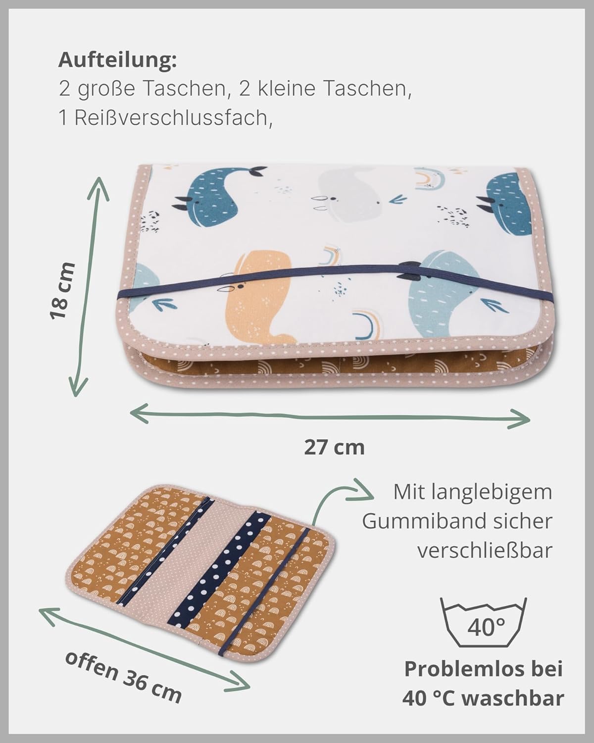 Windeltasche für unterwegs, Wale 18 x 27 cm