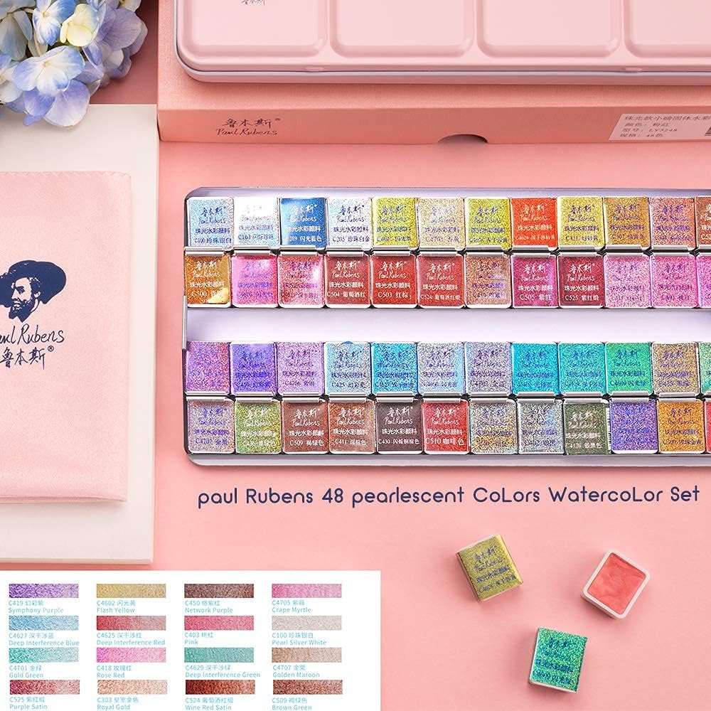 Aquarellfarben-Set Perlglanz, 48 Glitzerfarben, 48 Glitzerfarben