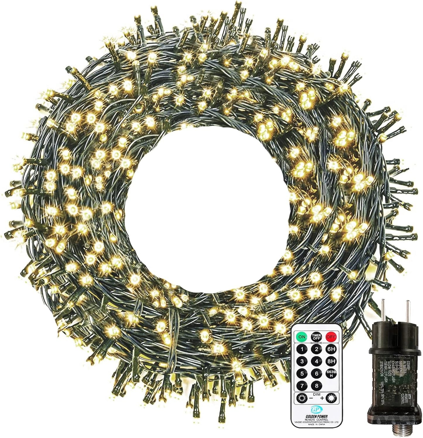 LED Lichterkette mit Fernbedienung mit 100 LEDs, 8 Modi, Fernbedienung & Timer, 10M Warmweiss