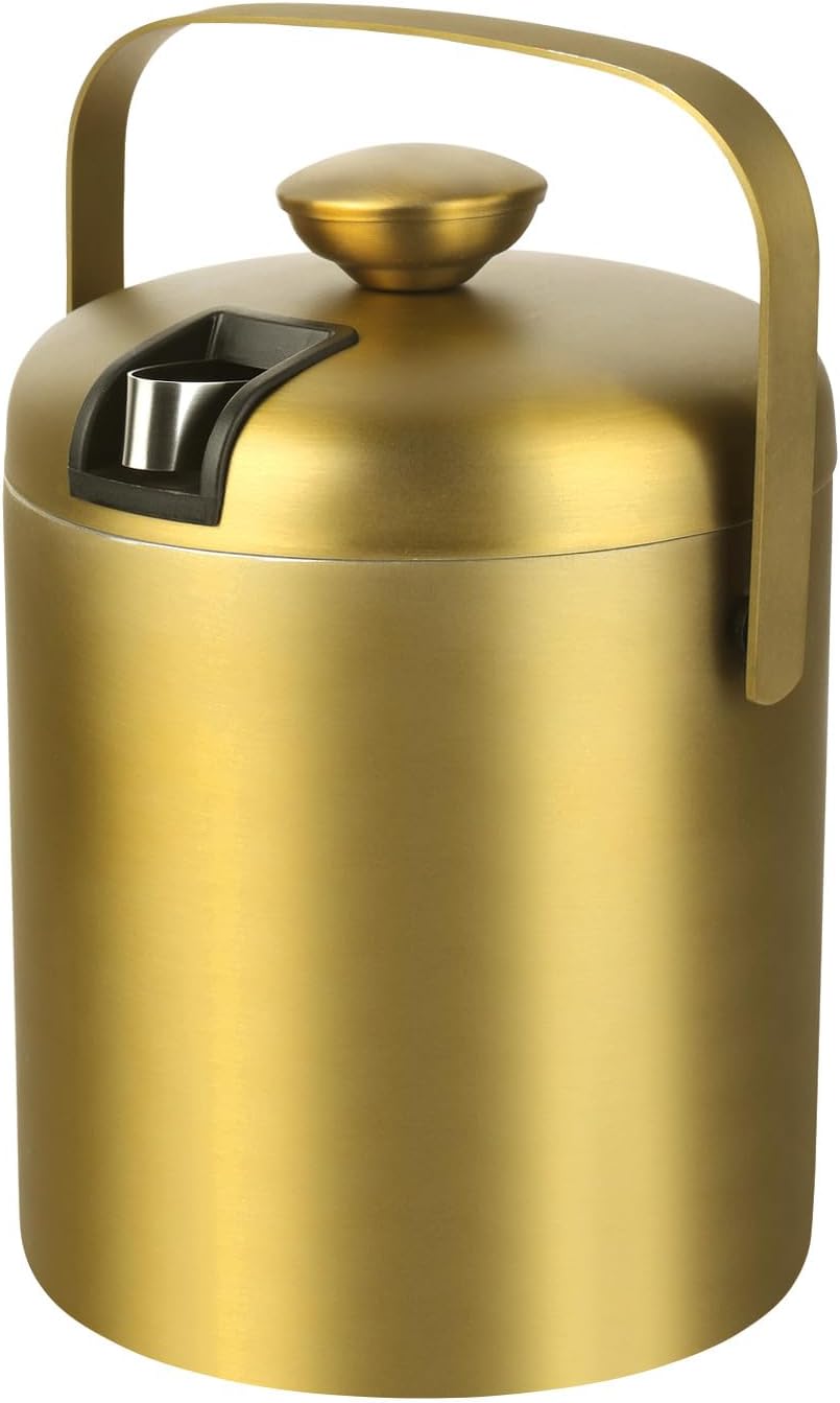 Doppelwandiger Eiskübel mit Deckel und Zange, 1,3 L, Gold