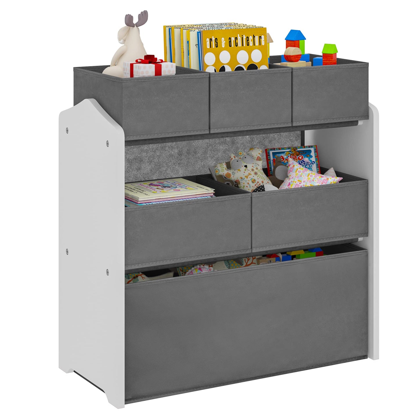 Spielzeug-Aufbewahrungsregal für Kinderzimmer, Weiss+grau 63x60x30 cm