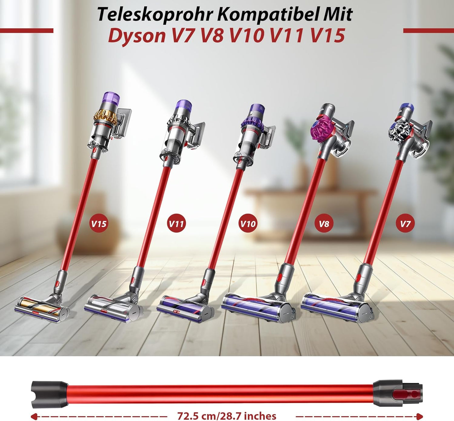 Teleskop-Verlängerungsrohr für Dyson V7-V15 Staubsauger, Rot