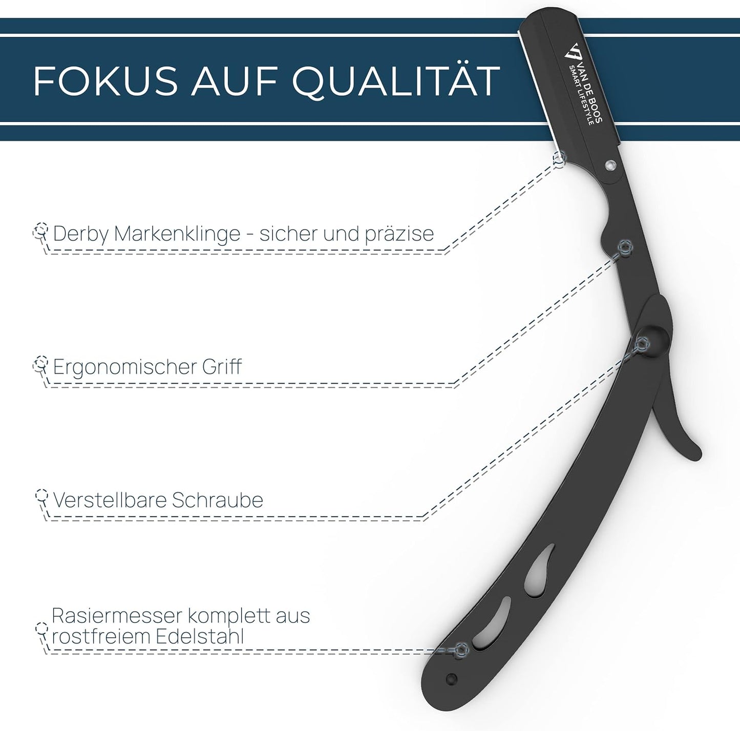 Rasiermesser-Set, Edelstahl Schwarz+ 100 Derby Professional
